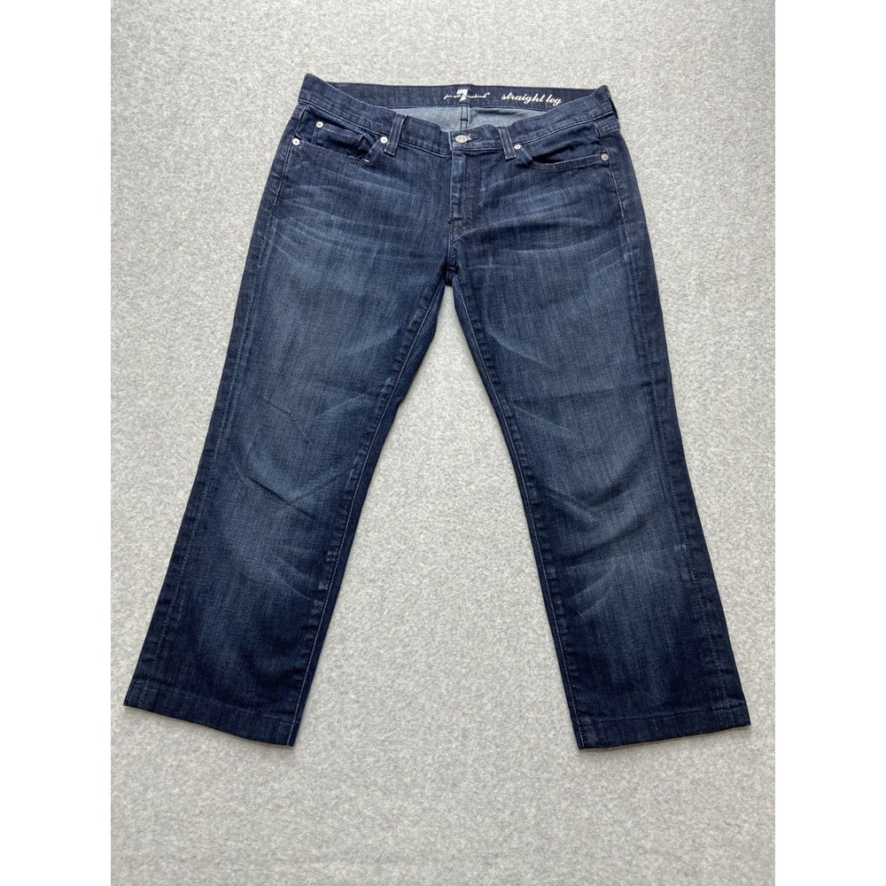 7 For All Mankind Straight Leg Jeans Womens 34x24 Dark Wash Tag 31 Rhinestone